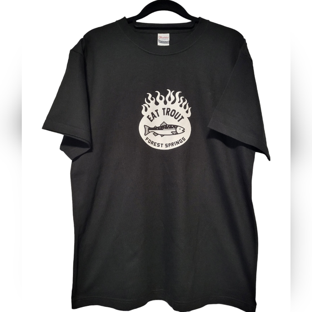 Eat Trout Forest Spring Men's Black T-Shirt Size Large.
